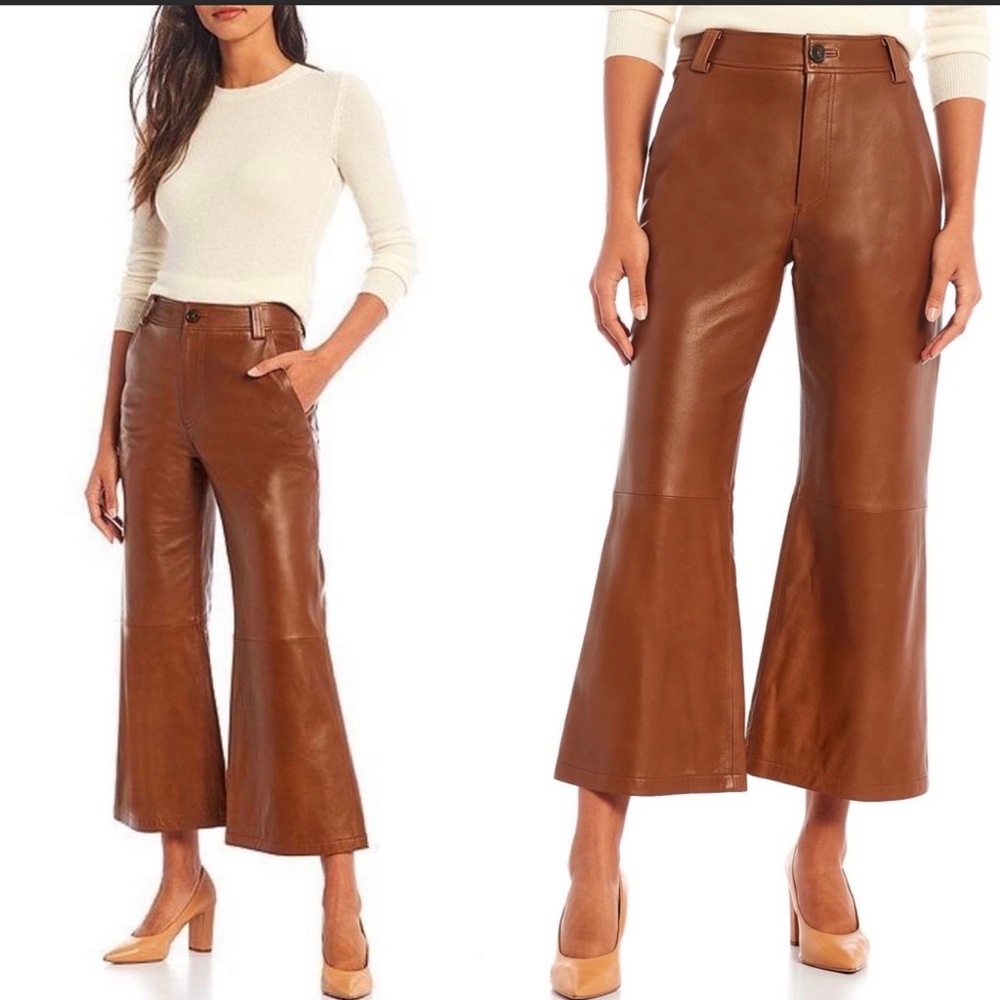 NWT Antonio Melani Morgan camel Leather Cropped pants.
